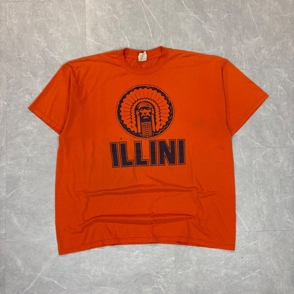 Vintage Jerzees University of Illinois Illini T-Shirt Orange XL 2XL Heavyweight